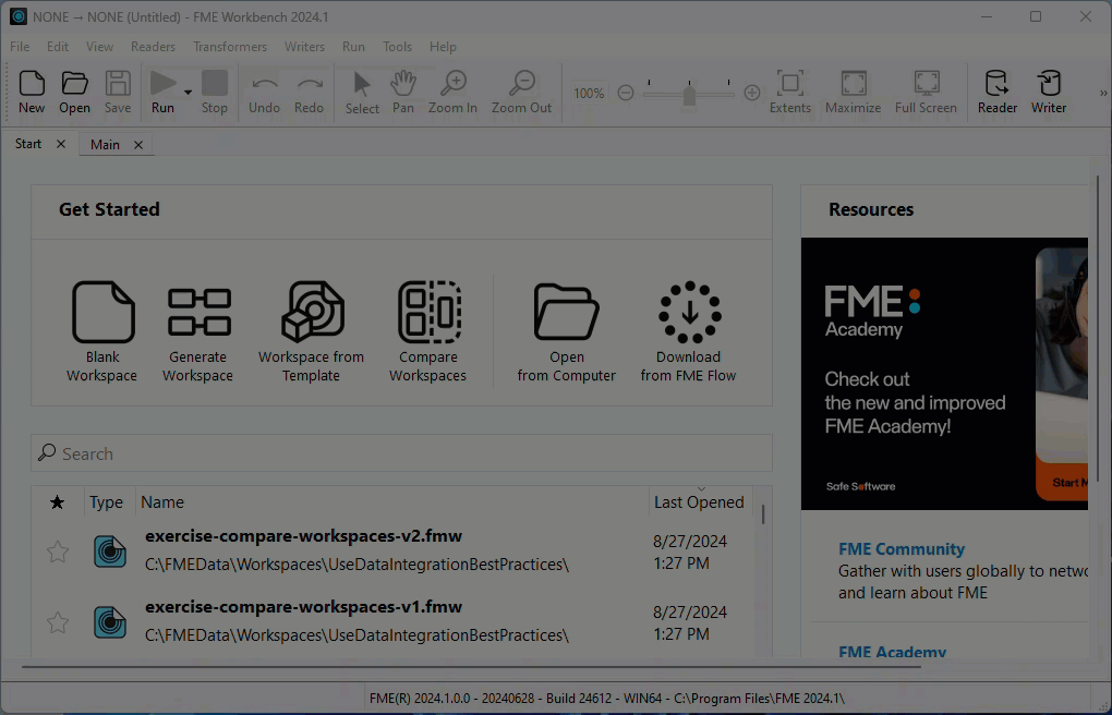 Choosing two workspaces to compare